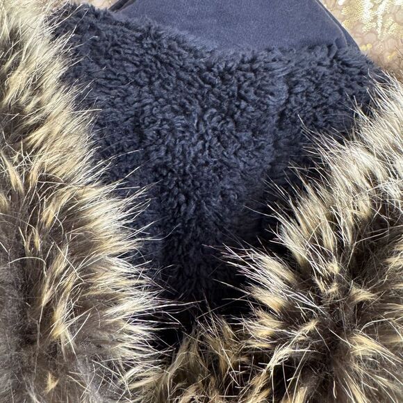 BCBGeneration Navy Blue Hooded Faux Fur Trim Anorak Parka Coat Large - Picture 7 of 10